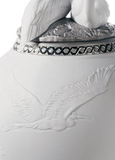 Herons Realm Covered Vase Figurine, Silver Luster